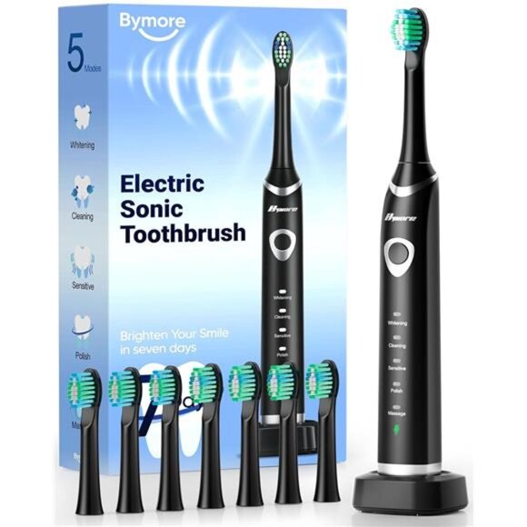 Bymore Electric Toothbrush for Adults,Travel Sonic Toothbrush with 8 - Picture 1 of 8